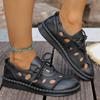 Fashion Hollow Out Pu Leather Flats for Women Summer Comfort Breathable Lace Up Sneakers Woman Soft Sole Non Slip Platform Walking Shoes