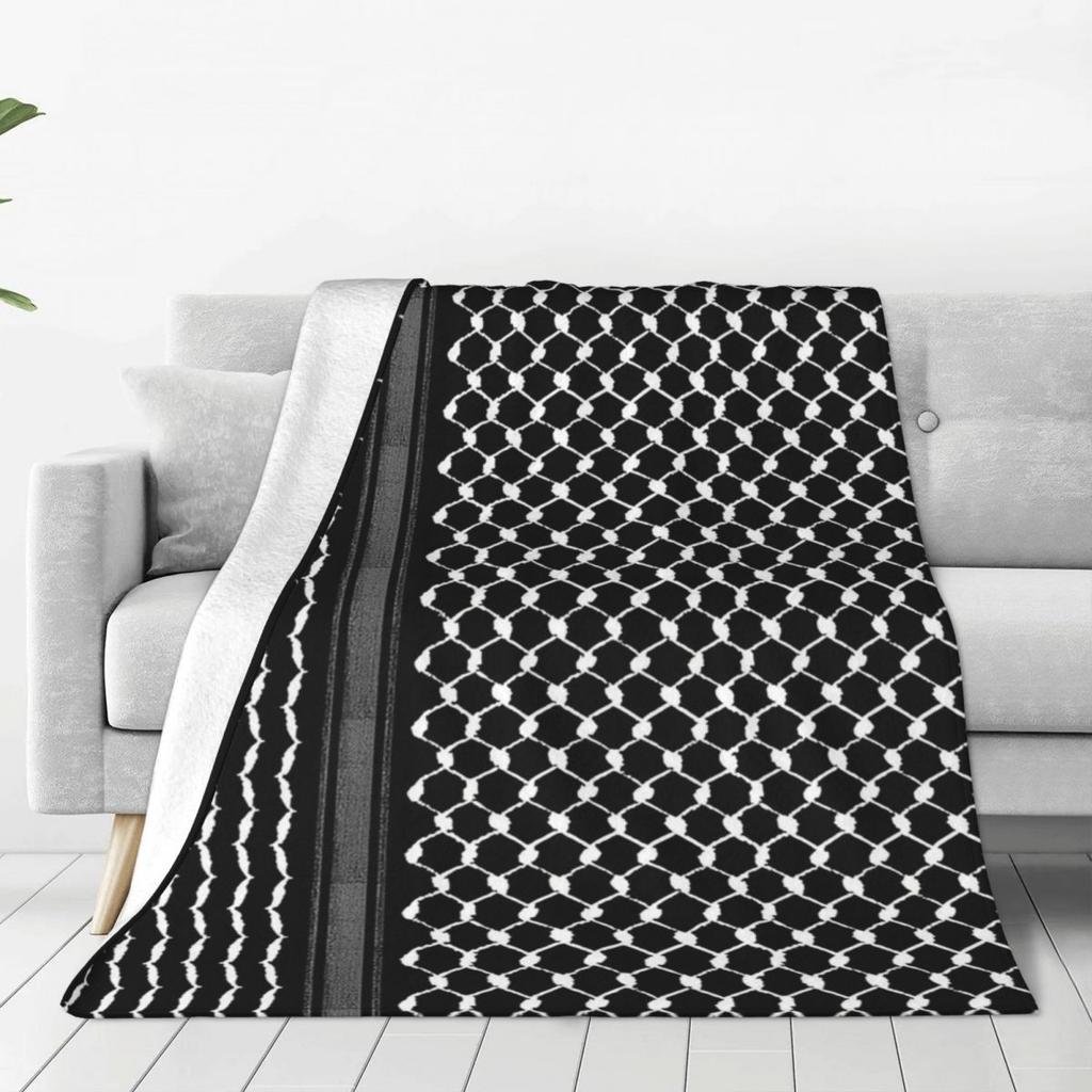 Palestinian Traditional Hatta Kufiya Flannel Blanket Soft Palestine Folk Design Throw Blanket Winter Travel Outdoor Bedspread