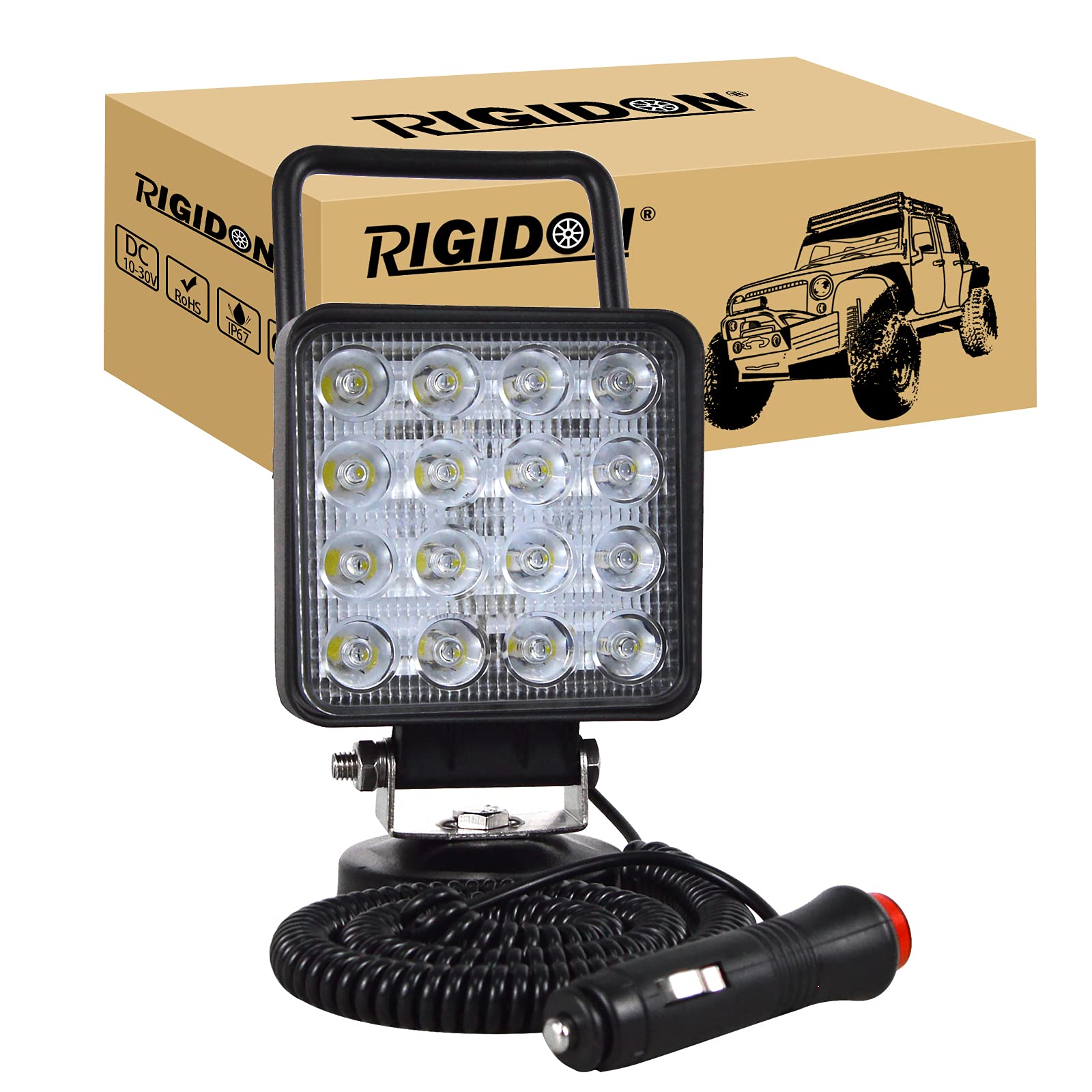 

RIGIDON Handheld Work Light 1pc 4 48W Square Magnetic Base Work Light LED Narrow Angle Spotlight LED 6000K 12V/24V Universal