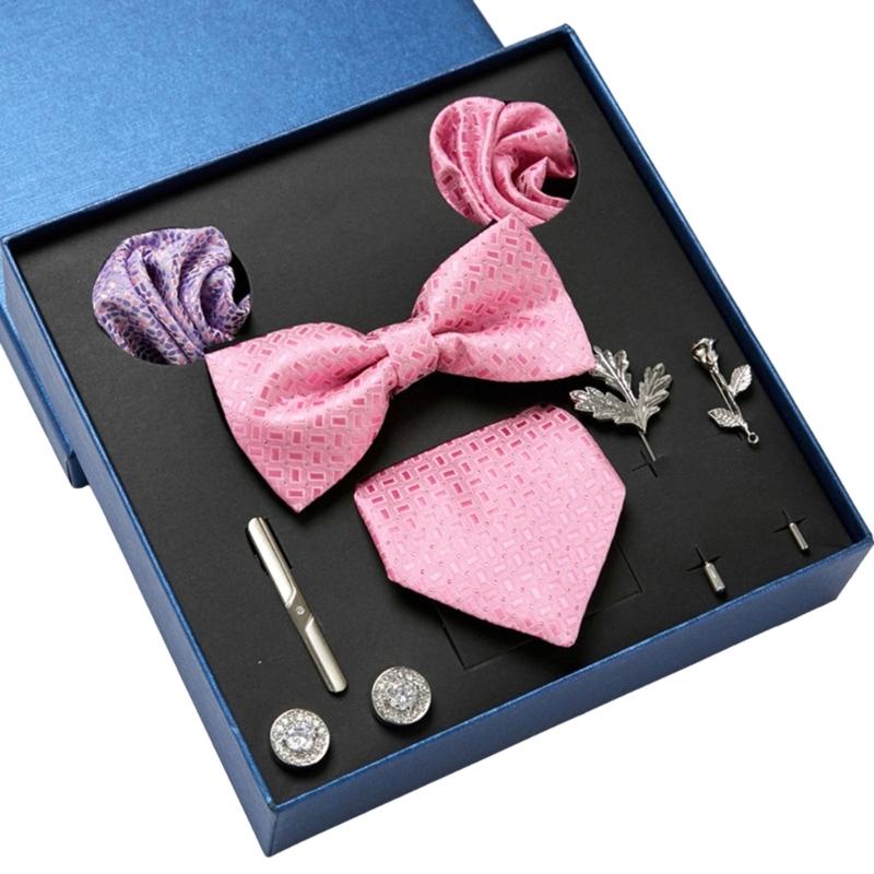 Pack of 9 Men's Floral Tie Set with Pocket Square Tie Clip Brooch Accessories for Formal Occasion Holiday Gift Supply