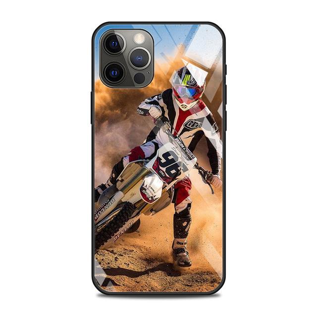Custodia in vetro temperato per moto da cross e sport per iPhone 12, 11 Pro Max, 13, 12 Mini, Fundas X Xr Xs Max, 8, 7, 6s Plus, Shell Fundas