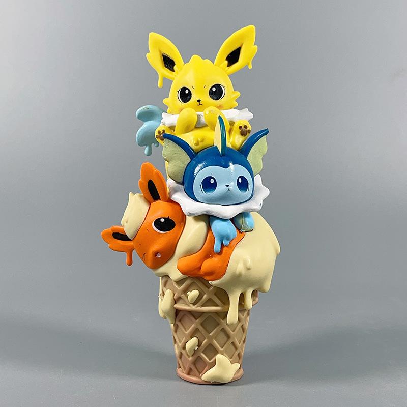 Pokemon Cone Ice Cream Pikachu Eevee Cartoon Figure Model PVC Ornament Kids Statue Doll Toys