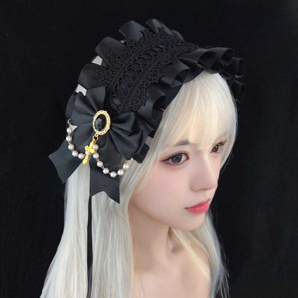 Lolita Lace Ribbon Bow Headband & Skirt Headdress
