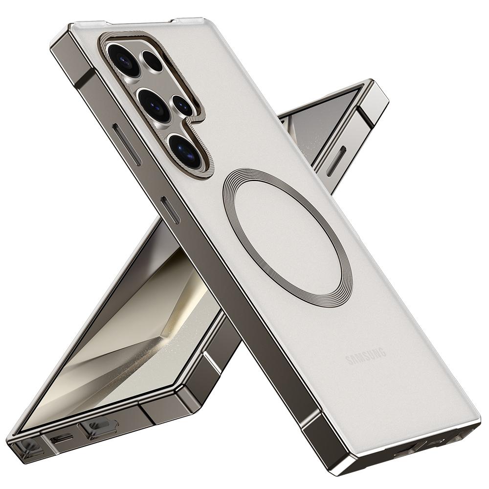 for Galaxy S25 Ultra Matte Cover, Metal Frame Slim Compatible with MagSafe Shockproof Phone Case for Samsung Galaxy S24 Ultra