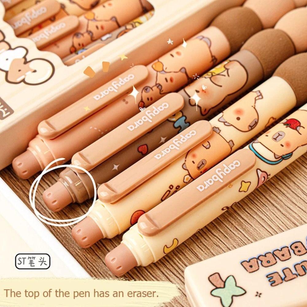 4PCS Aesthetic Capybara Erasable Pen Cartoon 0.5mm Gel Pen Cute Writing Pen Office Supply