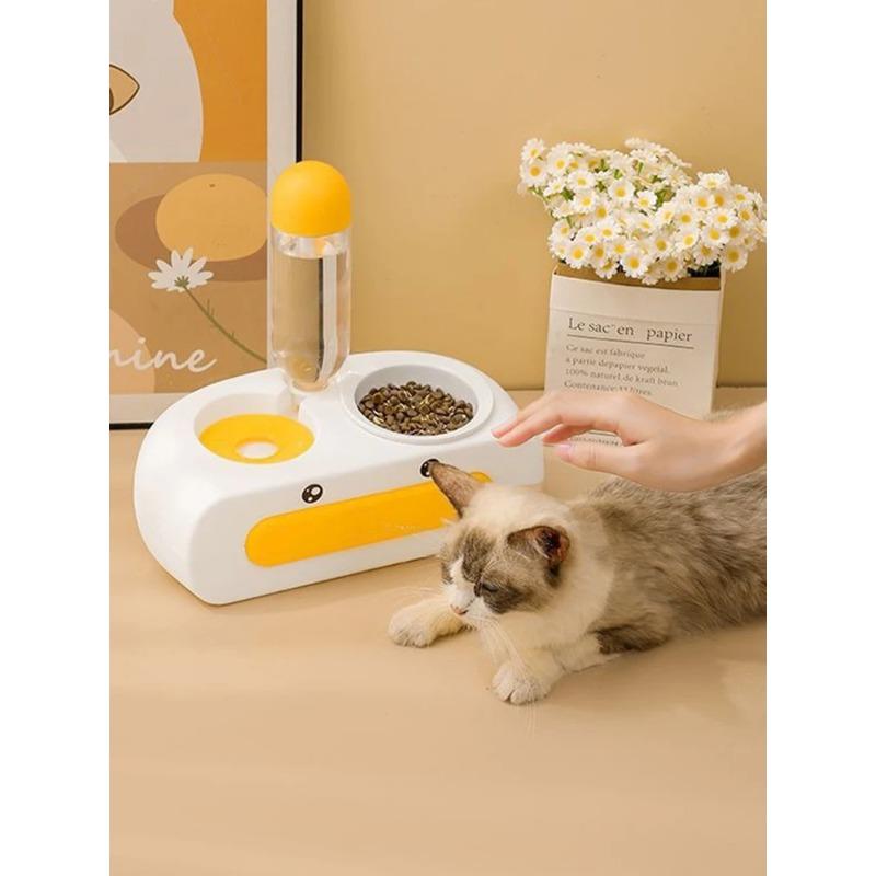 Ciotola per gatti anatra gialla Doppia ciotola alimentazione automatica acqua potabile 2-in-1 grande capacità anti-ribaltamento protezione collo forniture per animali domestici