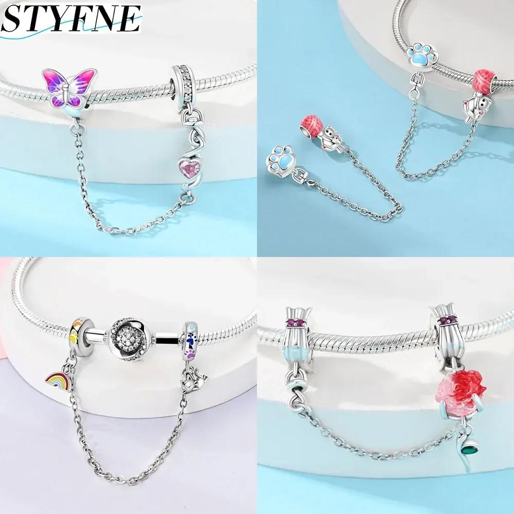 Newcopperclassical Cross Flower Type Musical Note Butterfly Safety Chain For Women Bead Diy Bracelet Jewelry Gift