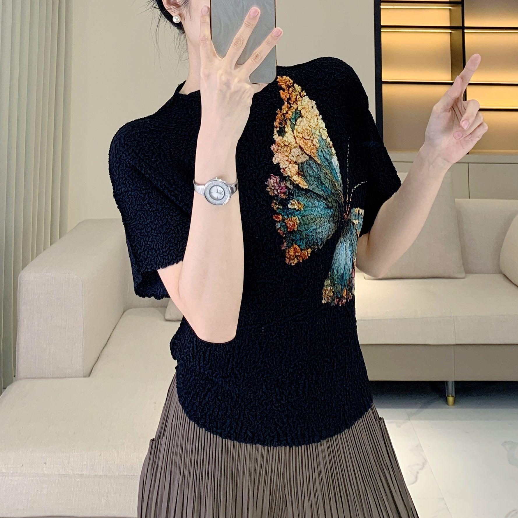 

2025 Summer Butterfly Print Loose Women s Versatile Slimming Plus Size T-shirt Cover-Up One Size [90-150 Jin] кофейный