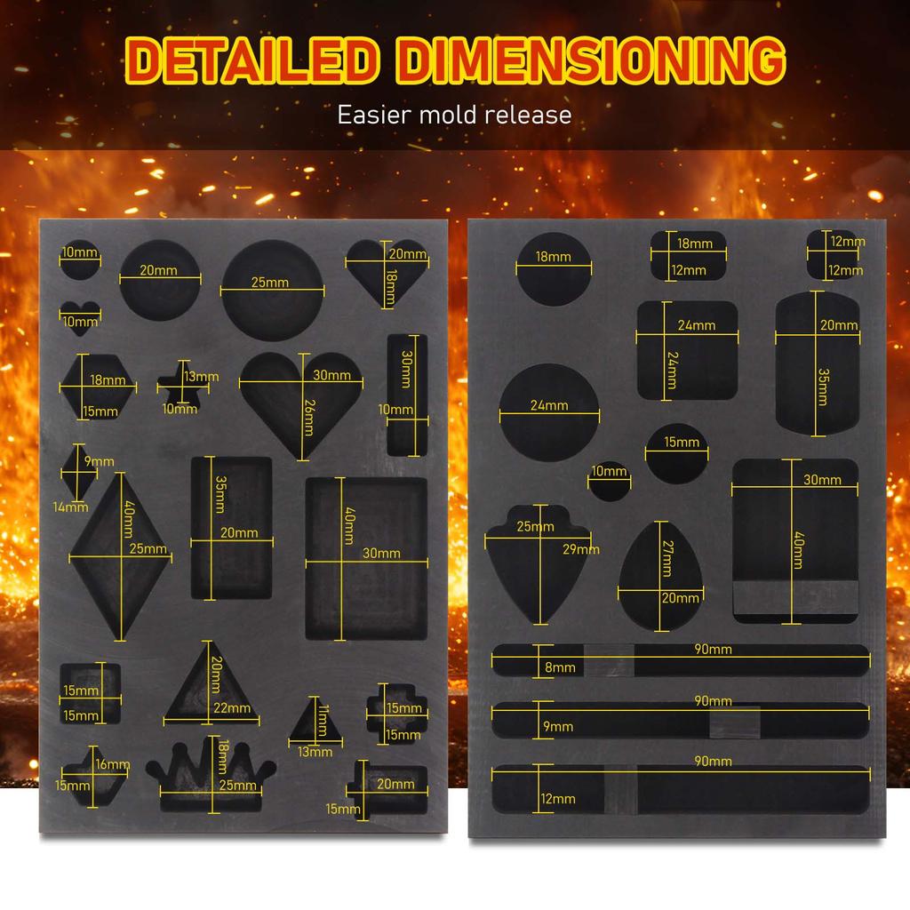 Multi-shaped graphite oil baths and crucible molds, suitable for smelting, casting, and refining gold, silver, metals, aluminum, copper, and brass
