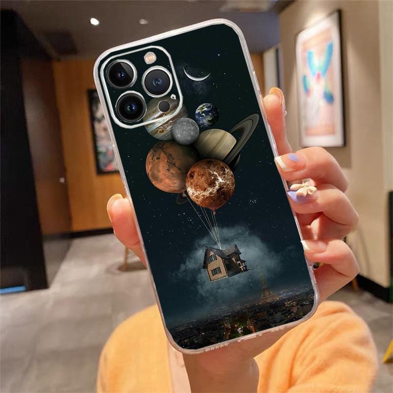 Phone Case For Iphone 17 Pro Max Air 16 15 14 13 Pro Max 15 16 Pro 15Plus Moon Night Planet Girl