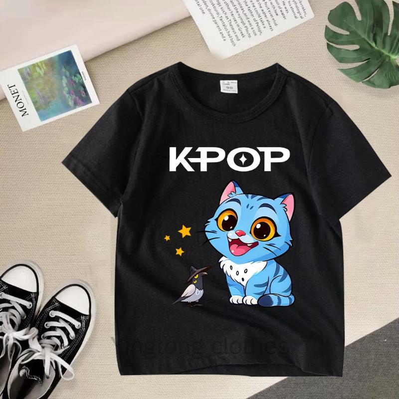 KPOP Demon Hunters Children Clothing Short Sleeve T-shirt Cute Tiger Harajuku Tshirt for Boys Girls