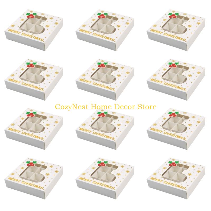 92MF 12Pcs Christmas Themed Chocolate Box Cookie Candy Chocolate Packaging Box