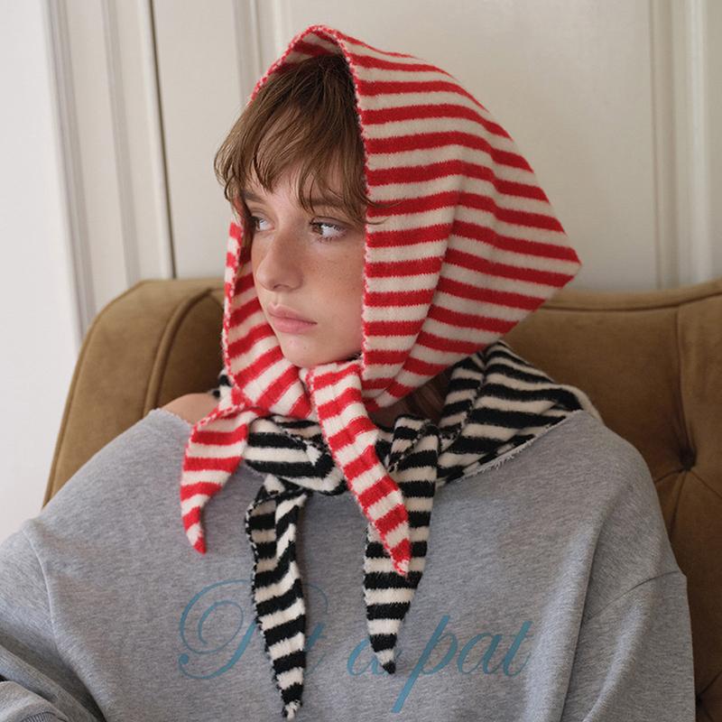 Women Wool Knitted Triangle Scarf Shawl For Winter Warm Soft Striped Triangle Bandana Lady Wool Scarves Poncho Stoles