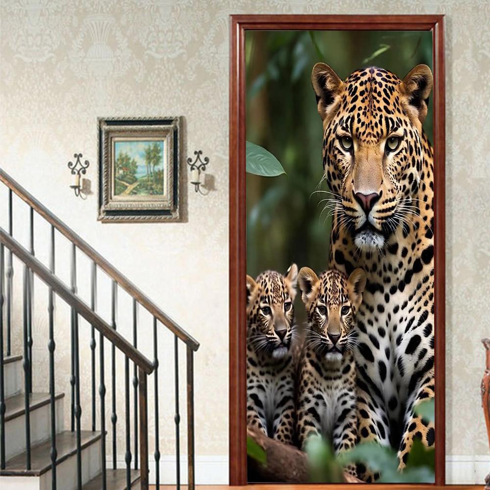 1 Stück Tiger Veranda Vinyl Türsticker Für Schlafzimmer Heimdeko Selbstklebend Abnehmbarer Wandaufkleber Türrenovierung Wasserdichtes Poster