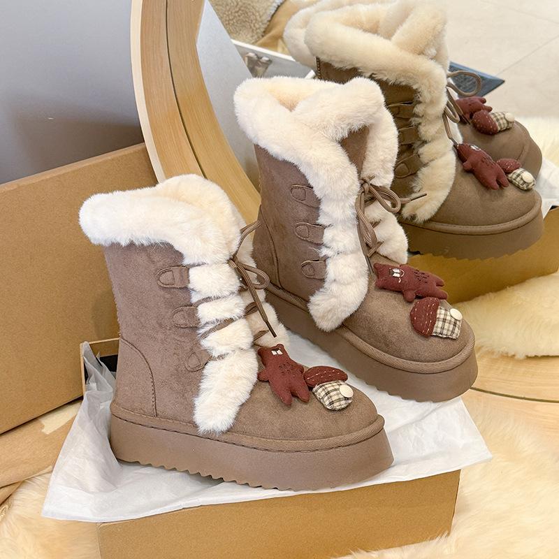 Women's Large Size Lace-up Soft Sole Winter Warm Fur Snow Boots Padded Lined Ankle Boots Anti-slip Hiking Sports Cotton Boots