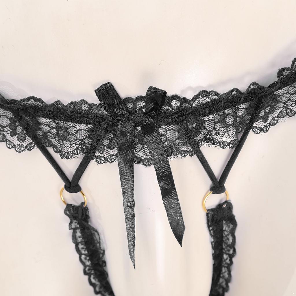 Mens Frilly Lace Thongs Bowknot Elastic Waistband G-string T-back Lingerie