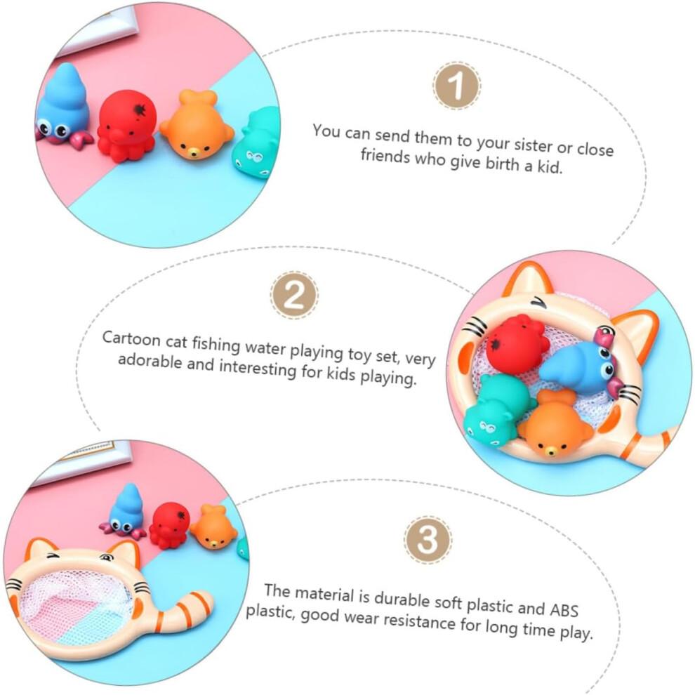 Bath Toys Fishing Set Bright Cartoon Cat Animals Colorful TearResistant Water Play Gift