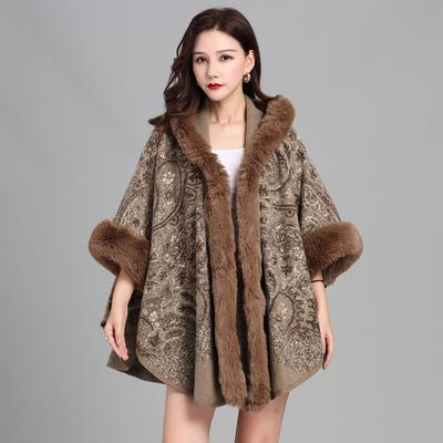 Women’s Luxurious Knit Faux Fur Coat Shawl Fall Winter Soft Warm Shawl Wrap with Hooded Oversized Cape Faux Rex Rabbit Fur Cardigan Cloak Shawl Wraps