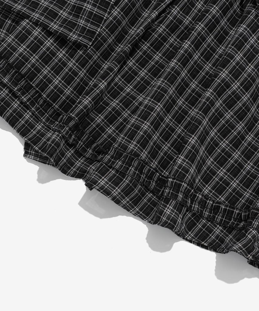 Cargo Bros For Woman Asymmetrical Frill Check Long Skirt (Black)