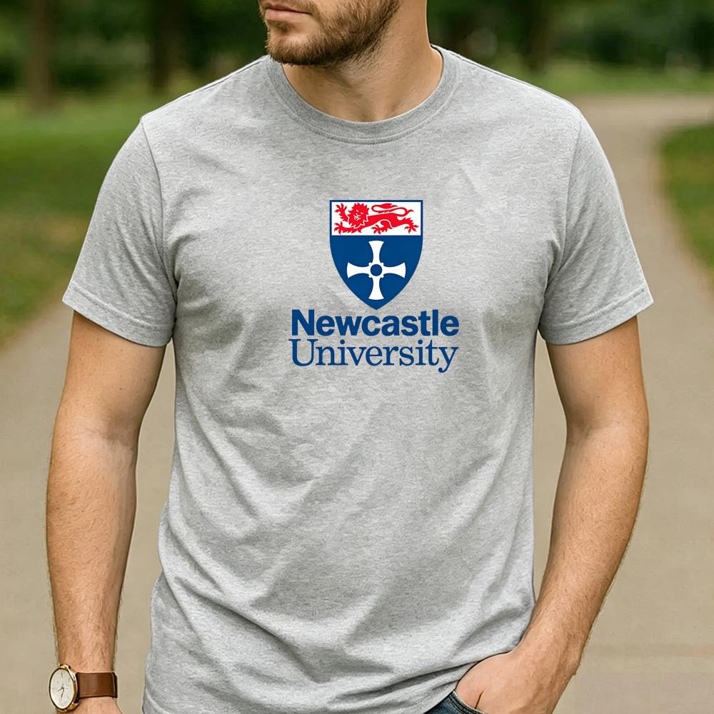 Vintage Newcastle University Lion Shield Crest Logo Cotton Graphic T Shirt Unisex Short Sleeve Alumni Holiday Gift Top