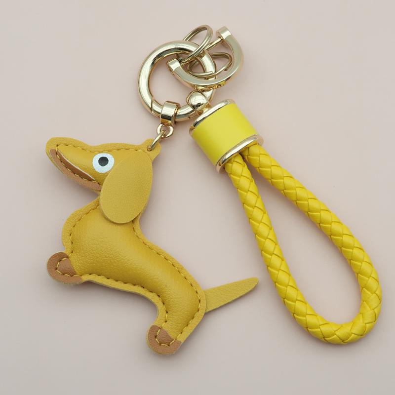 Adorable Sausage Dog Car Keychain PU Leather Cartoon Pendant Unique Puppy Lover Gift