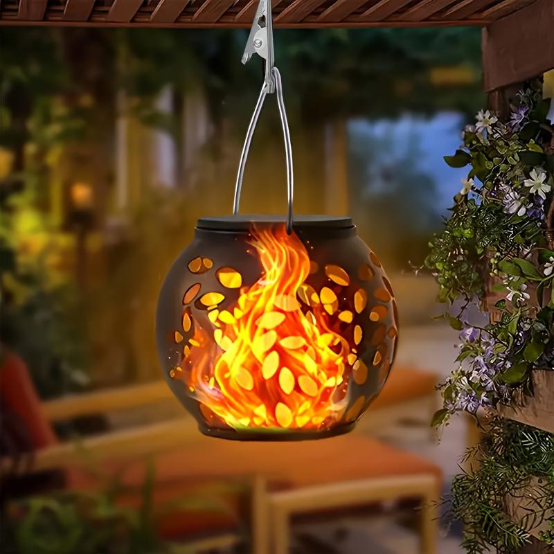 Outdoor solar lights, solar flame hanging lights, garden decorative lighting, openwork pattern design