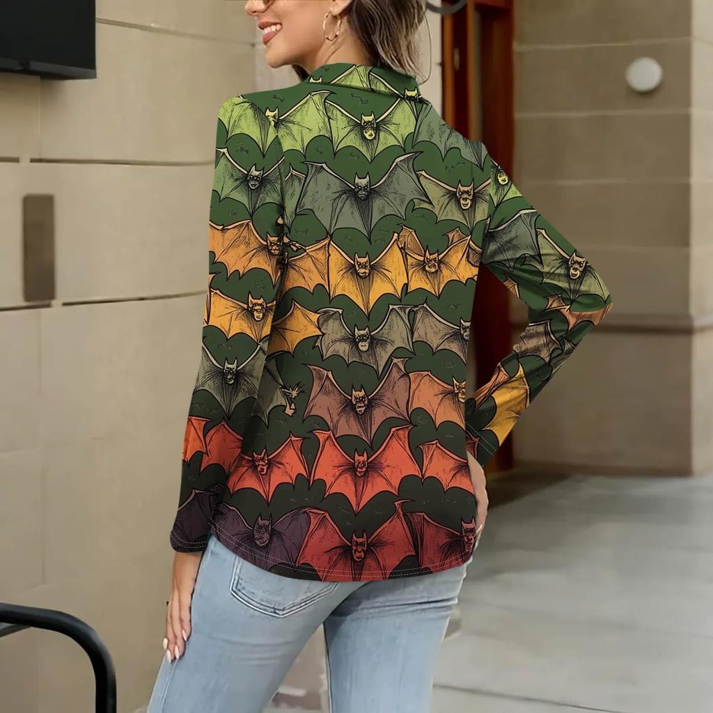 Women's Summer Fashion Casual  Printed V-Neck Long Sleeve Shirt Top