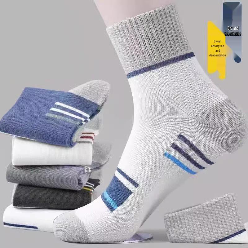 Men's Summer Sports Socks - Breathable, Sweat-Absorbent, Deodorant, Casual Mid-Tube for All Seasons