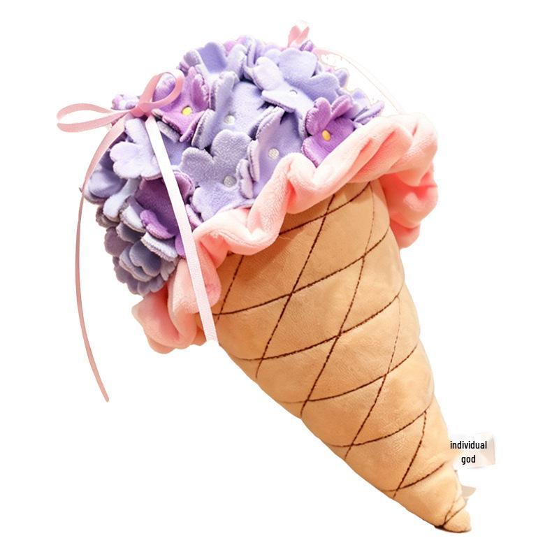 Romantic Summer Hydrangea Ice Cream Bouquet Plush Flower Ornament - Valentine's/Birthday Exquisite Gift