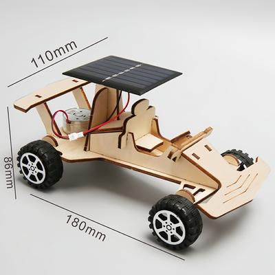 Voiture de Course Solaire Véhicule d'Exploration Enfants Bricolage Modèle à Assembler à la Main Puzzle en Bois 3D Jouets Scientifiques et Éducatifs