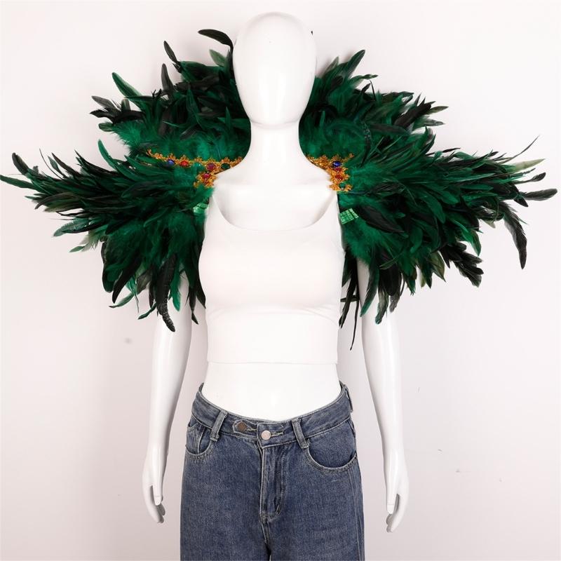 Veer Sjaal Cape Schouderomslag Gothic Veer Shrug Poncho Gouden Kraag Halloween Cosplay Kostuum voor Volwassenen Vrouwen