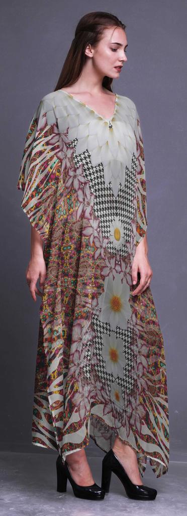 Phagun Geometric Check|Lily & Floral Ladies Plus Size Kaftan Summer Wear Beach Coverup Kimono