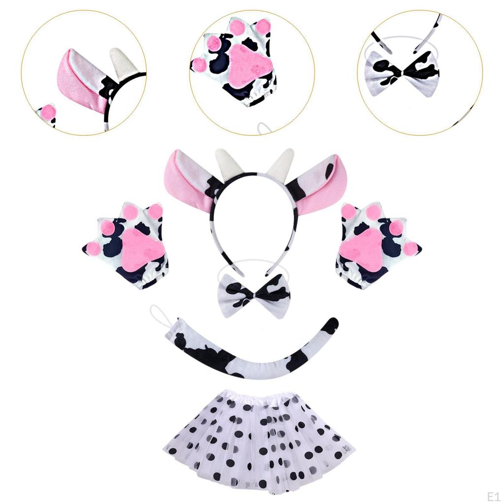 Kuh Cosplay Set Ohren Fliege Rock Handschuhe Schwanz Cartoon für Kinder Festivals