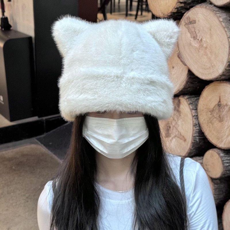 Fluffy Fur Women's Winter Hat Winter Cat Ears Snow Ski Cap Faux Fur Thick Warm Windproof Hat Russian Hat Mink Fisherman's Hat