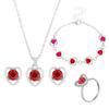 Women's Crystal Heart Jewelry Set: Necklace, Earrings, Ring, and Bracelet