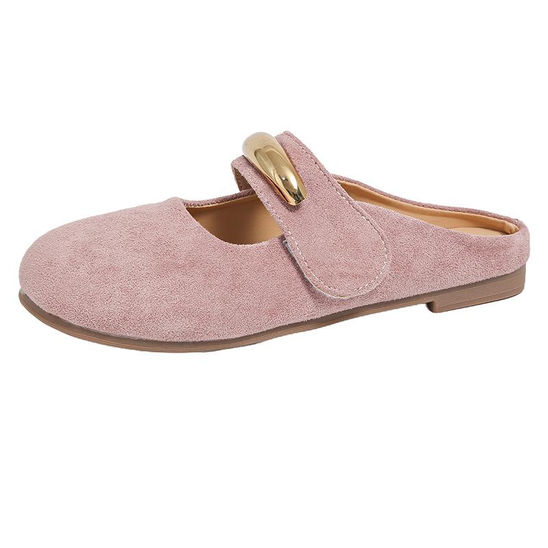 

Red Mary Jane small single shoes women s 2025 new one-pedal slippers metal flat-bottomed temperament fashion small leather shoes 35 розовый