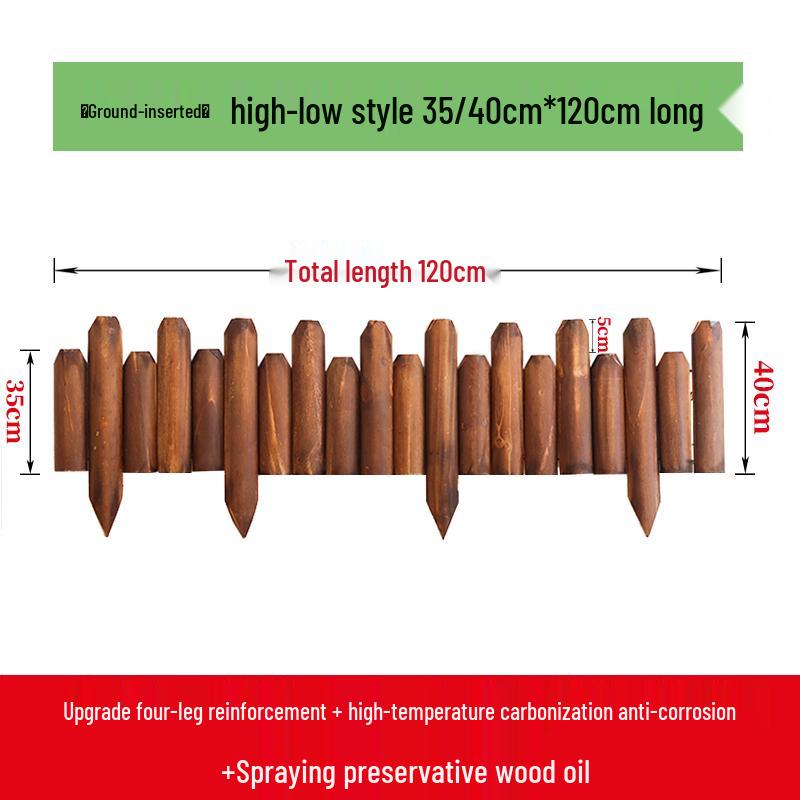 Carbonized Anticorrosive Wooden Picket Fence for Indoor & Outdoor Gardens, Balconies, and Courtyards.