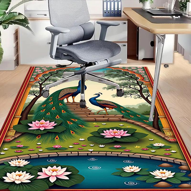 1PC Peacock Lotus Non-Slip Floor Carpet Compatible for Office&Living Room&Bedroom&Dining room - Flat - Weave Machine-S0374