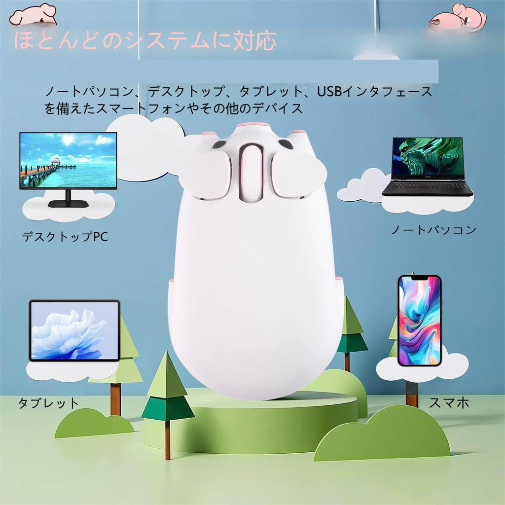 Wireless Mouse with Pig Dual Character 1200 Includes Japanese Instruction Compatible with and Desktops Design, 2.4GHz Bluetooth, Modes, 3-Button,