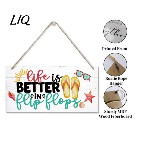 Coastal Style Terrace Decor Summer Wood Sign for Front Door, Tropical Beach Hanging Welcome High Density Board Sign, Rustic Wooden Door Hanger