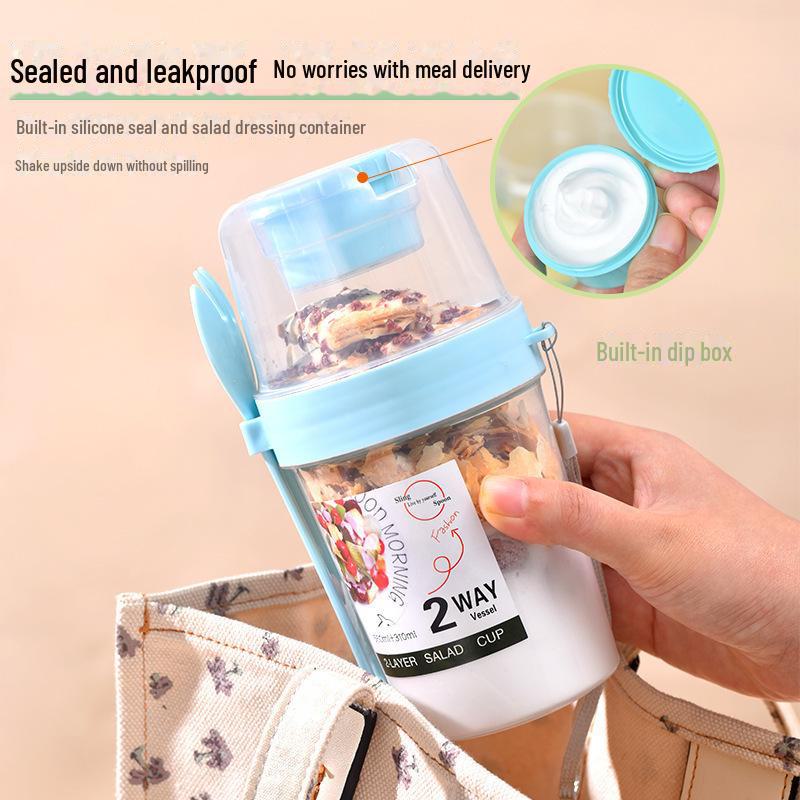 Portable Mason Jar Breakfast Salad Cup with Yogurt, Fruit, Vegetables, Fork, and Lid