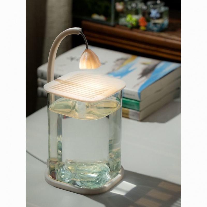Creative Mini Betta Fish Glass Tank with Light for Desktop Decor, High-End Viewing, and Easy Maintenance.