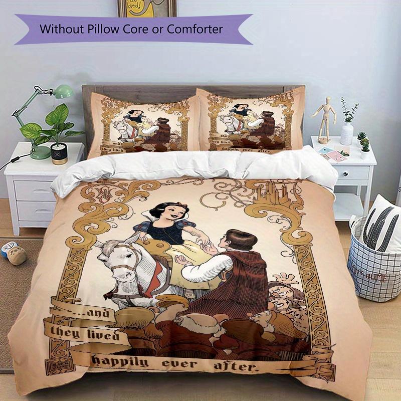 3pcs Happily Ever After Snow White and Prince Charming Quilt Cover Set - Soft and Cozy Bedroom, Guest Room and Dorm Decorative Bedding 3-Piece Se