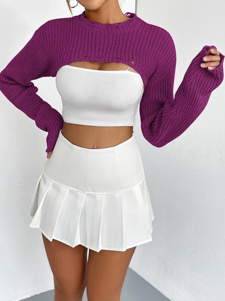 Knitted top with pullover for women, ultra short outer and sexy half cut top