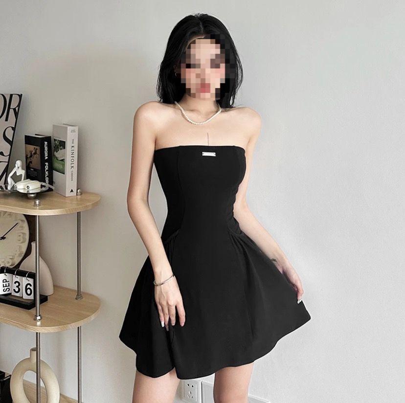 Französischer Hepburn-Stil Zweiteiler: Trägerloses Sommerkleid & Off-Shoulder-Top-Set für Damen