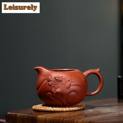 Jarra de Té Boutique Yixing de Arcilla Púrpura de 340ml Hecha a Mano Copa de la Justicia Dragón Pez Barro de Mineral Crudo Divisor Chahai Juego de Té Zisha Chino
