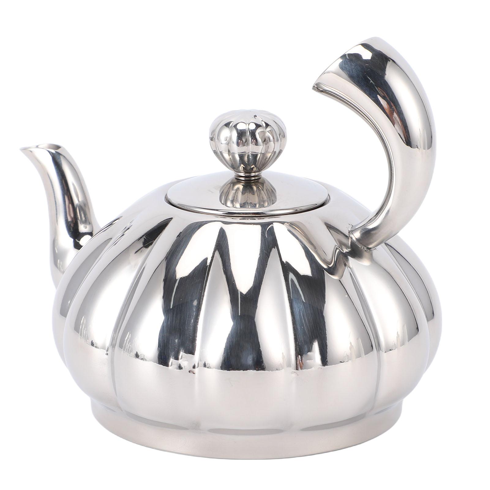 

Stainless Steel Pumpkin Teapot Silver 300ml Mirror Polished Stovetop Tea Maker for Coffee Milk