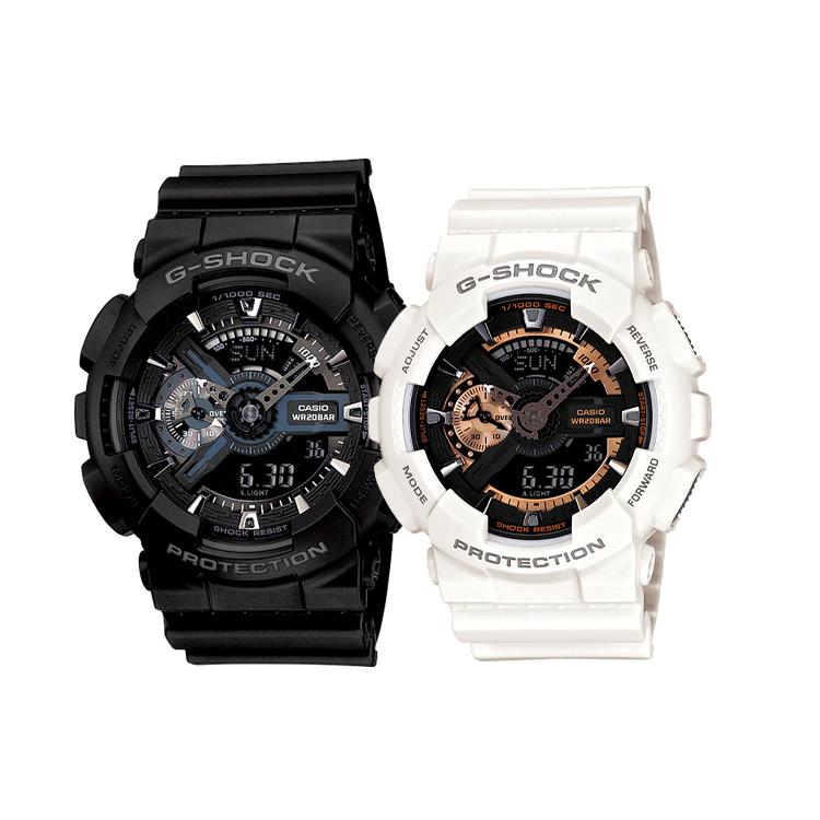 CASIO Unisex Pair Table Series Black Watch GA-110-1BDR+GA-110RG-7A