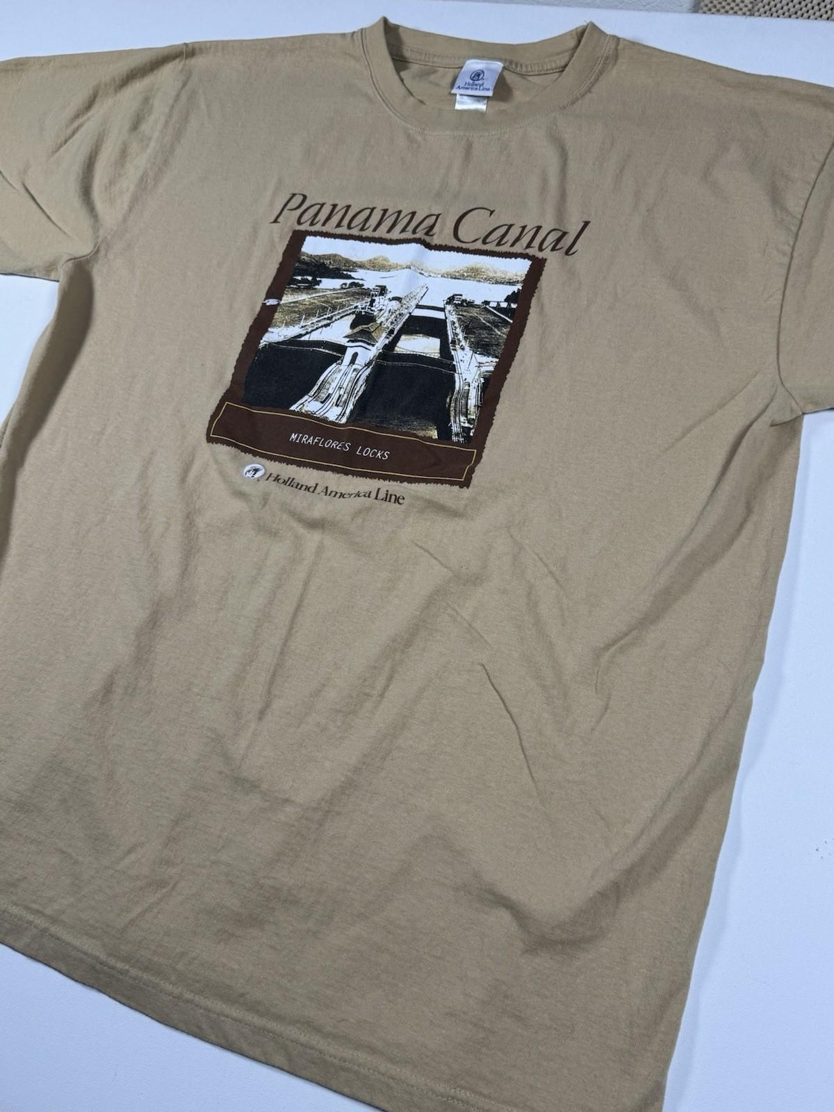 Panama Canal T Shirt Mens 2XL Beige Holland America Line Travel Graphic Cruise Unisex T-Shirt L