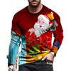 Round Neck 3D Christmas Printed Top Casual Long Sleeved Men's T-shirts - Soft Medium Stretch Polyester Fabric Spring and Autumn Relaxed Fit Clothing